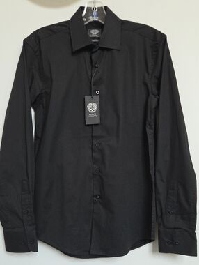 Vince Camuto Men's Black Long-Sleeve Dress Shirt Size Small/14-14.5